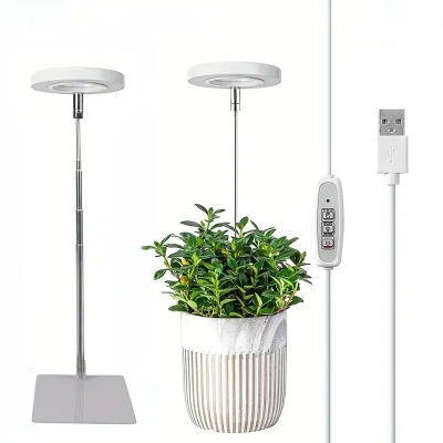 Luz LED de cultivo con anillo, lámpara de cultivo de espectro completo con temporizador de encendido/apagado automático, luces de crecimiento regulables en altura ajustables para plantas de interior