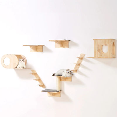 SucceBuy Estantes para gatos montados en la pared Estantes y perchas de pared para gatos con tablas para saltar, hamacas y muebles y estantes para gatos con árbol para gatos