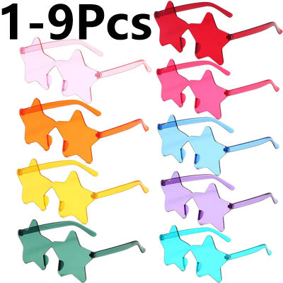 1-9 Uds. Gafas de sol de estrella, gafas de estrella coloridas, gafas de sol transparentes de Color caramelo, accesorios para fotos para hombres y mujeres, fiesta de cumpleaños, Cosplay