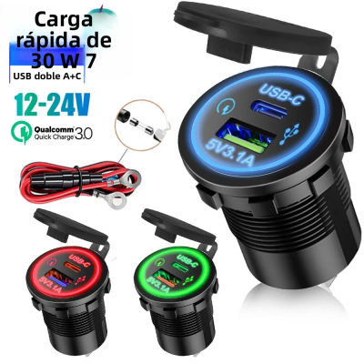 Cargador USB-C Dual con Carga Rápida, Conector Tipo-C de 12V a 5V, 12-24V, Adaptador de Cargador para Motocicleta con Doble Conector