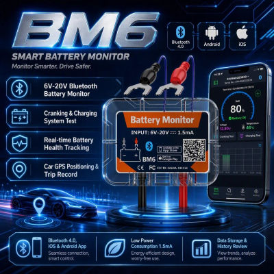 QUICKLYNKS BM6 12V Monitor de batería inalámbrico Bluetooth batería de coche control de salud aplicación monitoreo probador de batería para Android IOS