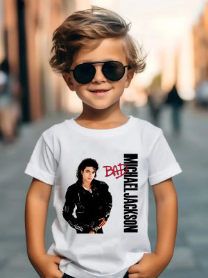 Camiseta de Michael Jackson Rock N Roll para niños, camiseta de moda con cuello redondo, ropa informal de verano para bebés, niños y niñas