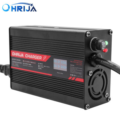 Cargador inteligente de 54,6 V y 5A, carcasa de aluminio adecuada para batería Lipo de iones de litio OLED de 13S y 48V, cargador rápido con pantalla OLED OHRIJA