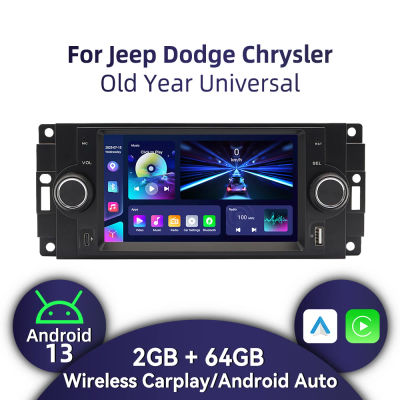 Radio Estéreo para Auto 1Din de 6.2 Pulgadas con Carplay, Sistema Multimedia Android para Jeep, Dodge, Chrysler, Aspen, 300, PTCruiser, Caliber, Charger, Durango, Dakota