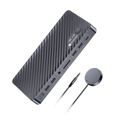 Conmutador KVM 8K para 2 Monitores y 2 Computadoras (Portátil y de Escritorio), Carga USB-C de 100W, Ethernet, Estación de Acoplamiento para Monitores Duales (iDock B10)
