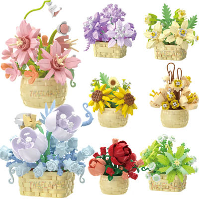 DIY MOC maceta Rosa girasol plantas suculentas bonsái árboles jardines bloques de construcción románticos modelo ladrillos niños juegos Kits de juguetes