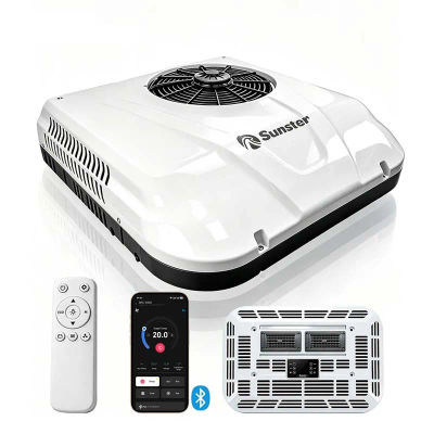 Aire Acondicionado de Techo para Camiones, Excavadoras y Caravanas, 12V 24V, Control por Bluetooth y Aplicación, con Luz LED/Enfriamiento Rápido, Sistema de Aire Acondicionado TODO EN UNO