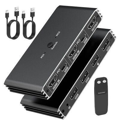 Conmutador KVM HDMI 4K a 60Hz 2x1, Selector KVM USB HDMI 2x1 con 4 Puertos USB para PC, Laptop, Compatible con Monitor, Teclado, Ratón, Impresora