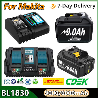 Para reemplazo de batería Makita BL1830 9000mAh/6000mAh BL1840 BL1850 BL1860 18V recargable con cargador individual 4A/doble 6A