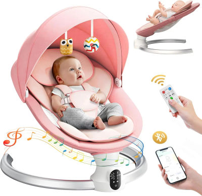 Columpio eléctrico para bebé Columpio para bebé con 3 temporizadores, aplicación y control remoto Transat, 5 velocidades de columpio, 10 música, Bluetooth, rosa