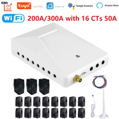 Tuya Wifi 200A 300A Monitor de energía inteligente para el hogar con 16 sensores de nivel de circuito Sub 50A Monitor de electricidad en tiempo Real medidor Solar