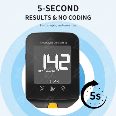 Kit de monitor de glucosa en sangre y cetonas FreeStyle Optium H - No requiere codificación, resultados en solo 5 segundos, muestra de sangre pequeña de 0.6µL