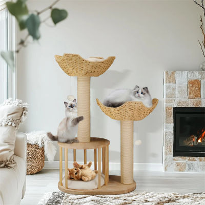 Árbol de escalada para gatos de 3 niveles, torre central de actividades para gatitos de interior con poste rascador para muebles para gatos