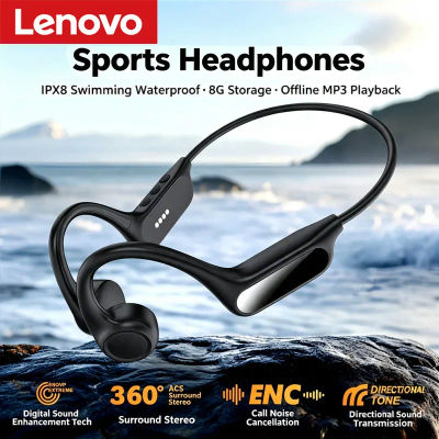 Auriculares de Conducción Ósea Lenovo IPX8 Resistentes al Agua para Natación, Ciclismo y Correr, Auriculares Bluetooth con 8GB de Almacenamiento