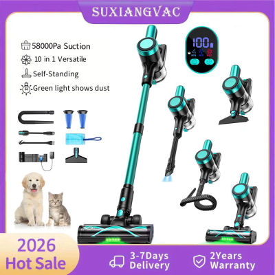 Aspiradora inalámbrica, autoportante, 58Kpa/55 minutos/10 en 1, aspiradora tipo palo con cepillo de iluminación LED para mascotas/cabello/alfombras