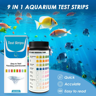 Kit de prueba de tanque de peces para acuario, 100 Uds., 9 en 1, con tubo de ensayo, Monitor de calidad del agua, tiras de prueba de pH, fácil, rápido y preciso