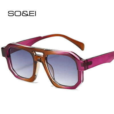SO & EI-gafas de sol cuadradas con doble puente para mujer, lentes de sol con gradiente, montura transparente a la moda, Retro, Punk, UV400