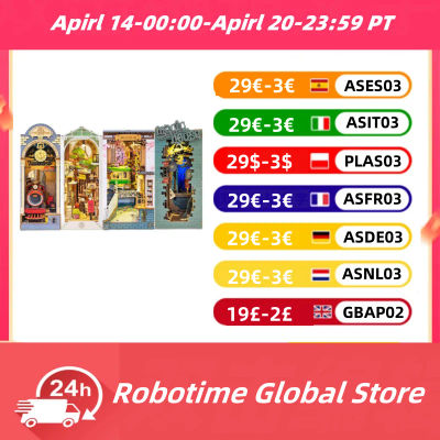 Robotime Rolife-Nook para libros, muebles para casa de muñecas DIY, 4 tipos de sujetalibros, Kit de modelo con luz LED para decoración de inserción de estantería