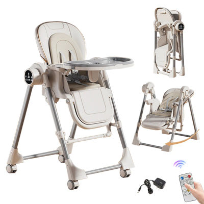 Silla Alta Eléctrica para Bebé, Convertible en Columpio, Silla de Alimentación 3 en 1, Asiento de Comer para Bebés con Función de Música Bluetooth, Ajustes de Temporizador, Control Remoto, Cuna