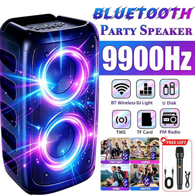 Altavoz PA Inalámbrico Portátil de 9900Hz con Iluminación RGB, Subwoofer Compacto y Radio FM; Compatible con Entrada Bt/Tws/Fm/Usb/Tf/Micrófono; Perfecto para Fiestas en Casa, Reuniones Festivas y