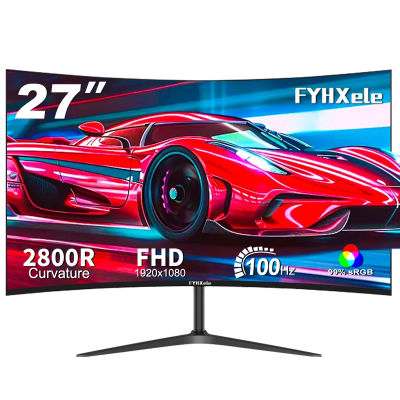 Monitor curvo para juegos FYHXele de 27 pulgadas, 100 Hz, 2 ms, panel VA, FHD 1080P, pantalla LED LCD para PC de escritorio.