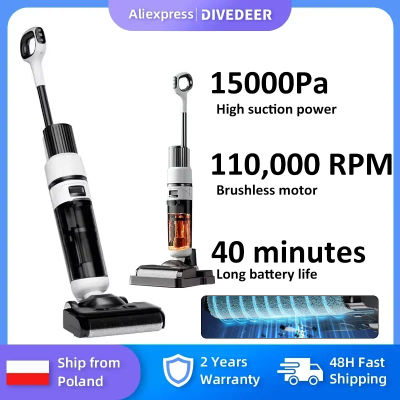 DIVEDEER-aspiradora inalámbrica en seco y húmedo, fregona inteligente inalámbrica, limpiador de suelo, autolimpiante, lavadora de suelo con succión automática, 15000Pa