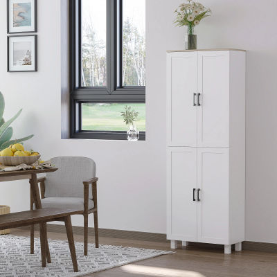 HOMCOM Alacena de Cocina Nórdico Mueble Aparador de Comedor Armario de Almacenaje de Cocina con 4 Puertas y Estantes Ajustables Antivuelco 60x30x170,5 cm Blanco