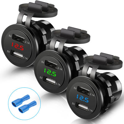 Encendedor de cigarrillos USB Dual, cargador de motocicleta, voltímetro de coche, carga de teléfono móvil, 12V-24V, 4.2A
