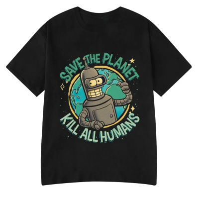 Camiseta divertida con estampado gráfico de robot Save The Planet Kill All Humans, camiseta de manga corta a la moda para mujer, ropa de verano, ropa informal