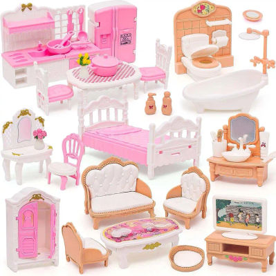 Juego de muebles para casa de muñecas, accesorios, Mini muebles para casa de muñecas, juego de simulación, dormitorio, sala de estar, baño, cocina, cumpleaños para niños