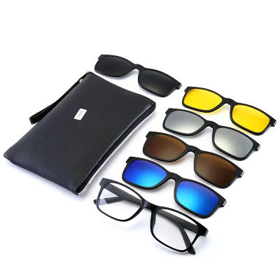 6 uds Clip polarizado magnético en gafas de sol mujeres hombres marco de plástico para gafas de sol de conducción nocturna UV400