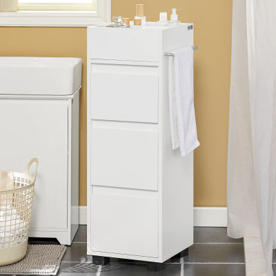 SoBuy BZR29-W Armario de baño, mueble de baño, cómoda de baño con 3 cajones y 4 compartimentos, cómoda para baño, color blanco