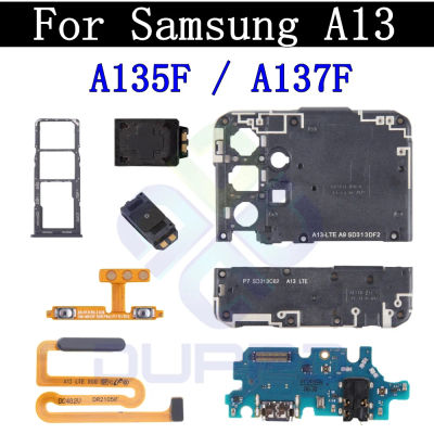 Altavoz de oreja superior, bandeja de tarjeta SIM, placa de puerto de carga para Samsung A13 A137 A135F, Sensor de huellas dactilares, Cable flexible de volumen de señal