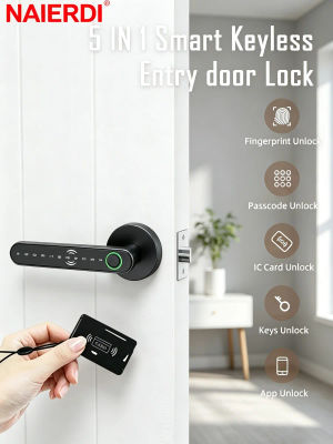 Cerradura Inteligente NAIERDI 5-1 sin Llave, con Bluetooth, Huella Dactilar, Tarjeta y Aplicación Tuya, Cerradura Digital de Seguridad con Manija