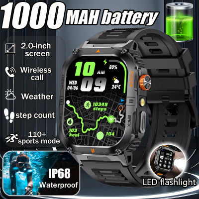 Reloj Inteligente Militar para Exteriores 2026, 1000mAh, Pantalla LED de 2.01 Pulgadas, Linterna, Resistente al Agua IP68, Monitor de Ritmo Cardíaco, Sueño, Llamadas Bluetooth, Deportivo