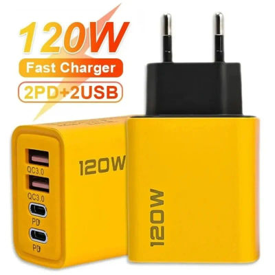Cargador de teléfono móvil de 4 puertos de carga rápida de 120W QC3.0 cargadores USB tipo C adaptador de pared USB PD Dual enchufe UE/EE. UU. para iPhone Samsung