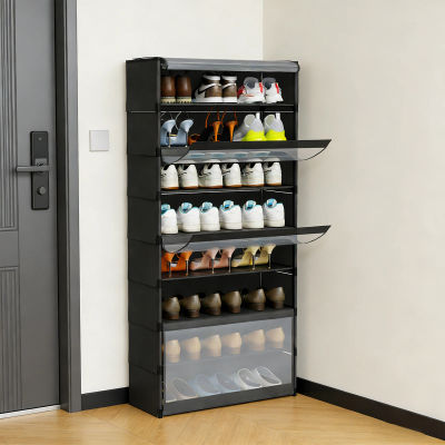 Zapatero de 8 Compartimentos, Mueble para Zapatos con Puertas, para 24 Pares, Estante Modular de Plástico, para Entrada, Dormitorio, Pasillo