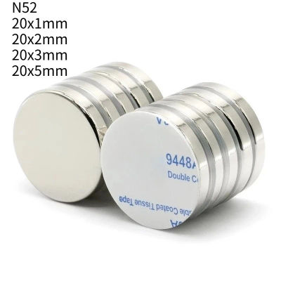 Imán N52 20x1 20x2 20x3 20x5 con cinta adhesiva de doble cara para búsquedas, motores de neodimio, cilindros, almacenamiento, altavoces, suspensión, refrigeradores médicos