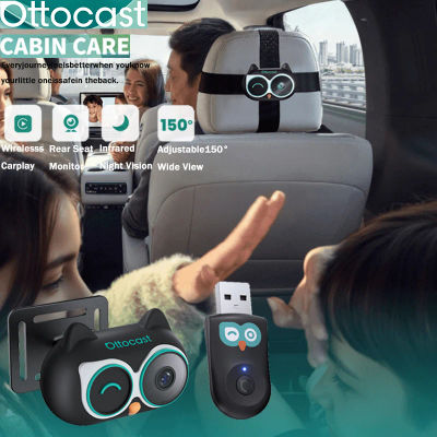 Ottocast Cabin Care Adaptador inalámbrico CarPlay Cámara para coche de bebé 1080P HD 150 ° Monitor de asiento trasero de visión nocturna gran angular para automóvil 98%