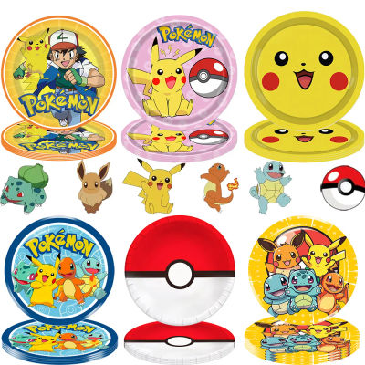 Platos desechables para fiesta de cumpleaños de Pokémon, mantel con tema de Pikachu, globo de personaje, decoración de cumpleaños, suministros para Baby Shower