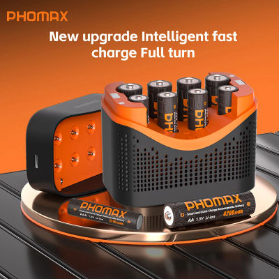 PHOMAX Nuevo Cargador Rápido y Batería Recargable, Batería de Litio de 1.5V AA 4200mWh y AAA 1110mWh para Control Remoto, Ratón, SmartDoor
