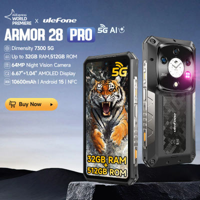 【Estreno mundial】Ulefone Armor 28 Pro 5G AI Rugged Phone 32 GB RAM 512 GB ROM Smartphone 120 W MTK Dimensity 7300 Teléfono móvil 10600 mAh 6.67 "AMOLED