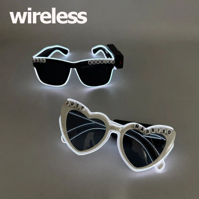 Gafas LED inalámbricas para casarse, recuerdos de boda, despedida de soltera, conjunto de gafas de novia, gafas de sol en forma de corazón para parejas de amantes
