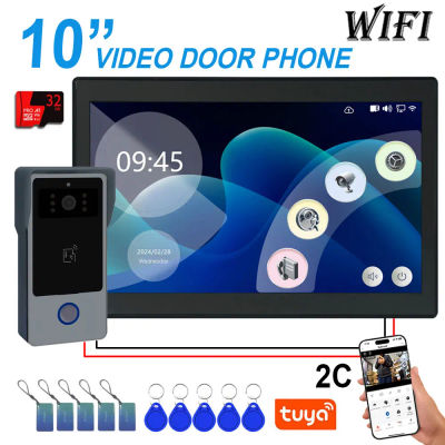 Monitor táctil de 10 ", timbre de puerta con 2 cables, hogar inteligente, Tuya, Wifi, 1080P, videoportero, cámara de teléfono, sistema de seguridad