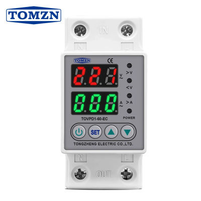 TOMZN Din Rail 110V 230V AC ajustable sobre bajo voltaje dispositivo protector relé Monitor límite de corriente 40A 63A 80A
