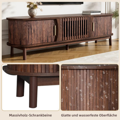Mueble para TV marrón de 165x39.5x46cm, mueble bajo con puerta corredera y puerta abatible para televisores de hasta 65 pulgadas con patas