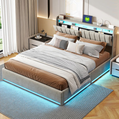 Base de Cama Doble Tapizada Fangange con Almacenamiento Hidráulico Debajo de la Cama, 140x200cm / 160x200cm, Muebles Modernos para Dormitorio Infantil Sin Colchón