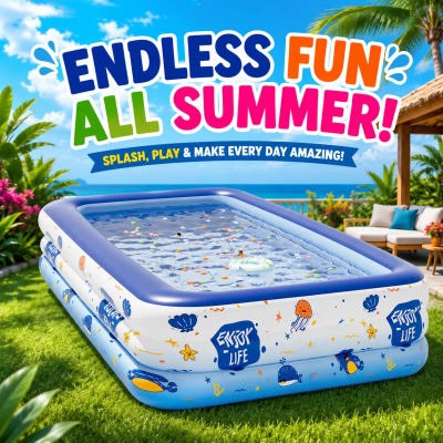 Piscina Familiar Inflable Grande de PVC, Diseño Azul, para Bebés y Niños, Uso Interior y Exterior, Bañera para Niños Pequeños