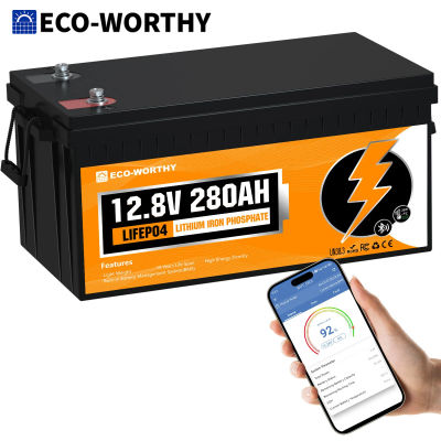 Batería de Litio ECO-WORTHY LiFePO4 280Ah 12V 280ah con Bluetooth, BMS y Protección contra Bajas Temperaturas, Ideal para Casas Móviles y Embarcaciones