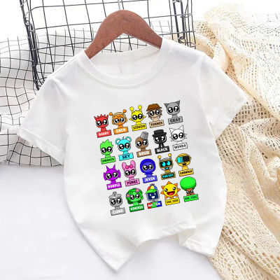 Camiseta Sprunki con estampado de personajes de dibujos animados para niños, camisetas de verano para niñas, ropa para bebés, camisetas de manga corta con cuello redondo para niños